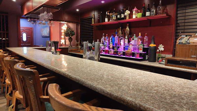 low angle view of the bar countertop