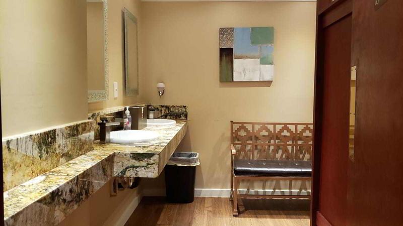 Ladies' room with two working sinks