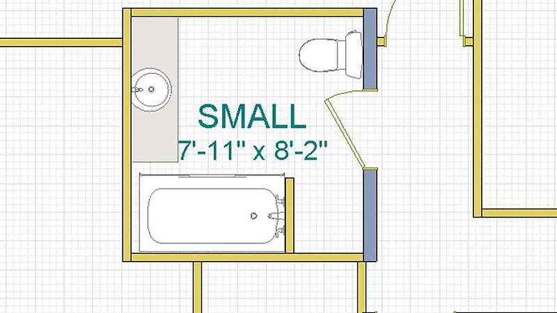 Floor plan of the small bathroom set, 7 ft 11 in by 8 ft 2 in