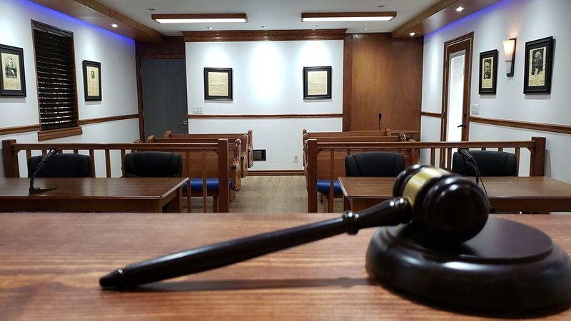 View from the bench toward counsel tables and gallery