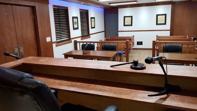 Alternate bench view including the courtroom entry door