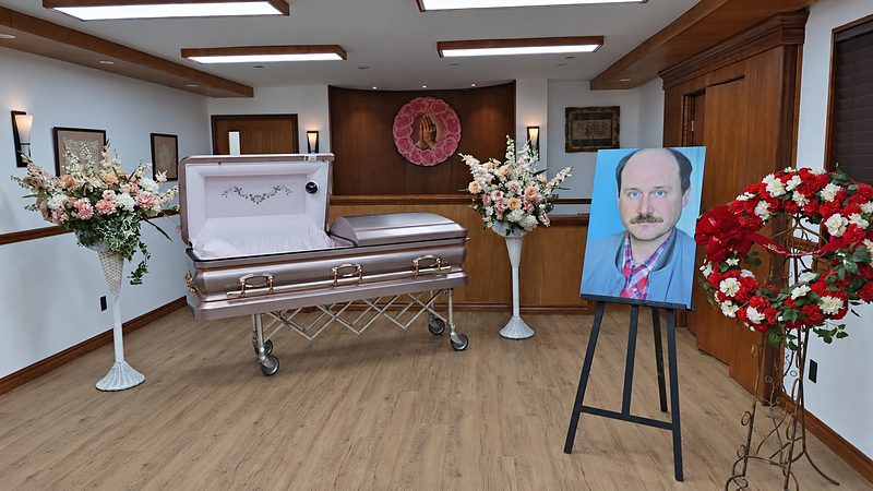 Courtroom space transformed to a funeral-home layout