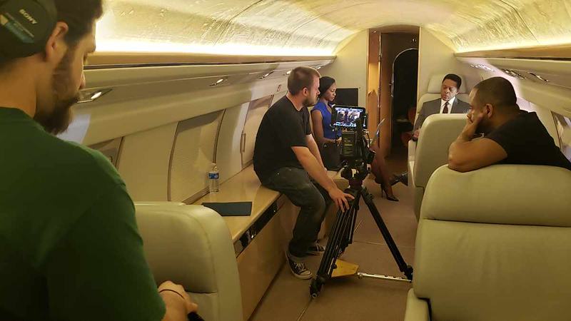 Crime show scene filmed on the private jet set