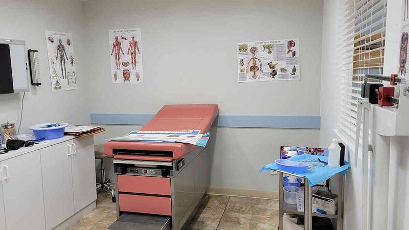 Exam room center view with props