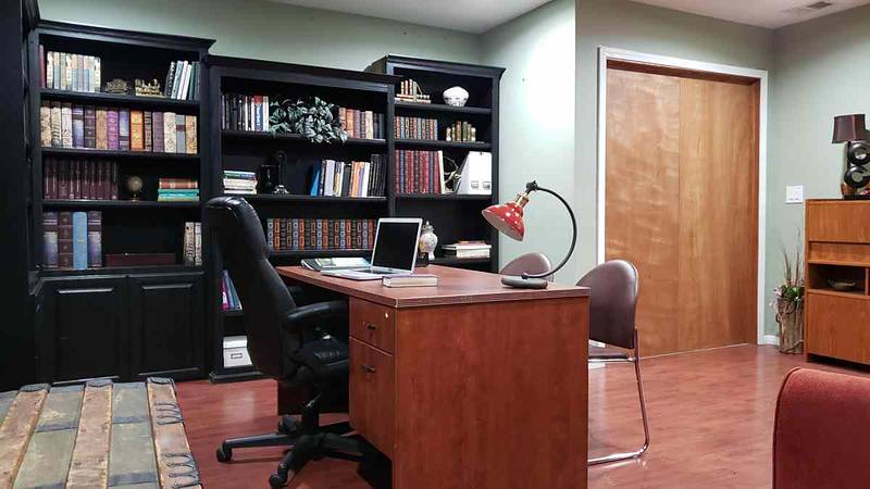 Executive office with bookshelves
