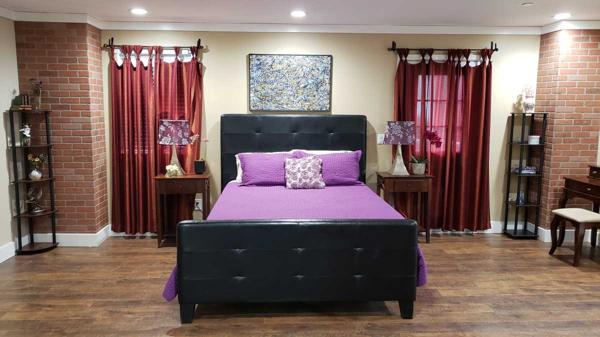 Filming location bedroom with brick